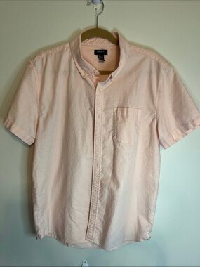 Forever 21 Men Size M Pastel Pink Short Sleeve Oxford Button-Down Shirt